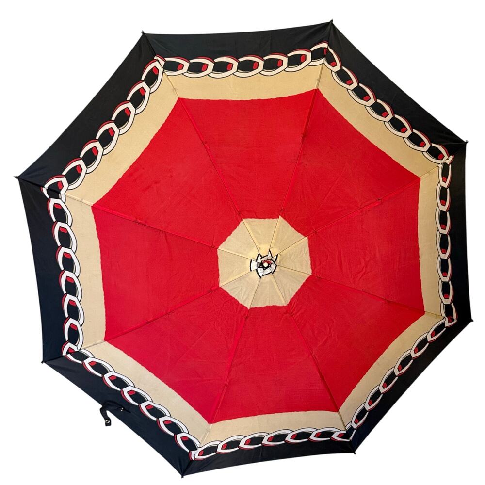 Vintage Colorful Red White Black Multicolor Telescopic Travel Umbrella 33”